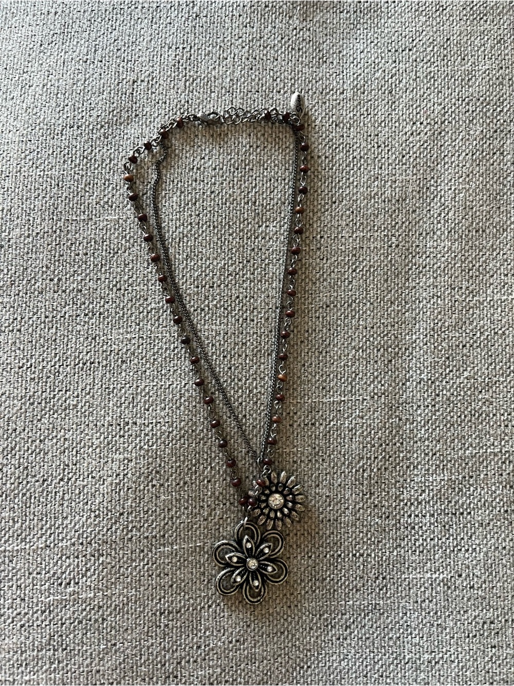 Vintage Buckle Silver-Tone Floral Double Pendant Necklace